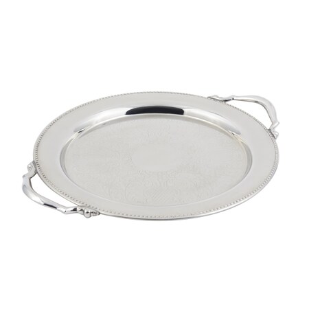 Bon Chef Round Tray W/Handle & Etching & Bead Border   13" Dia. 61334